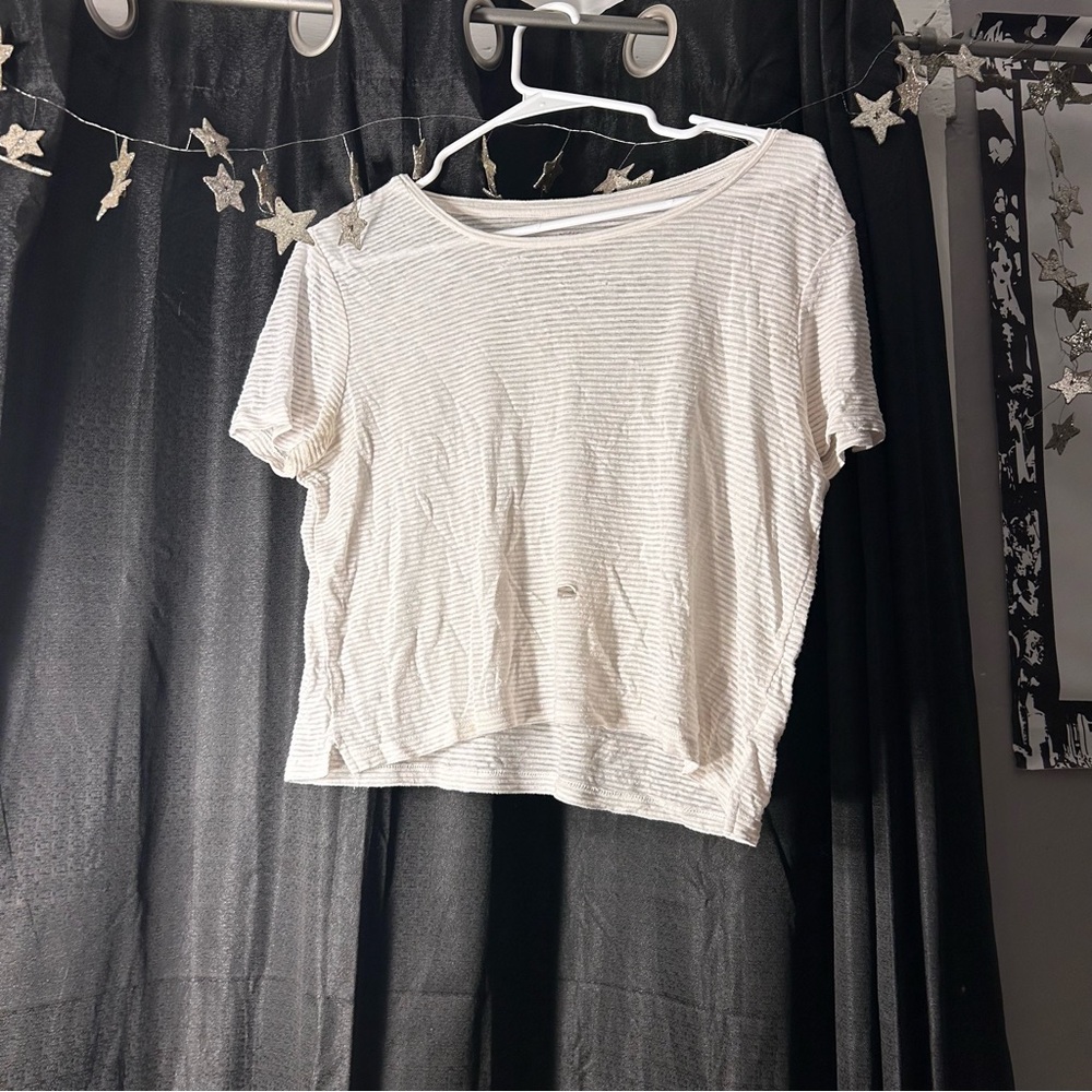 Casual White Striped Women's Tee